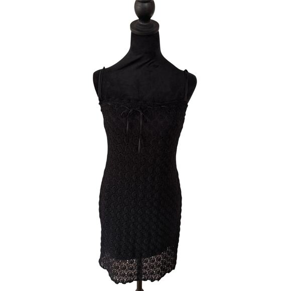 Laundry by Shelli Segal Black Crochet Lace Slip Dress L Made in USA - Picture 5 of 8